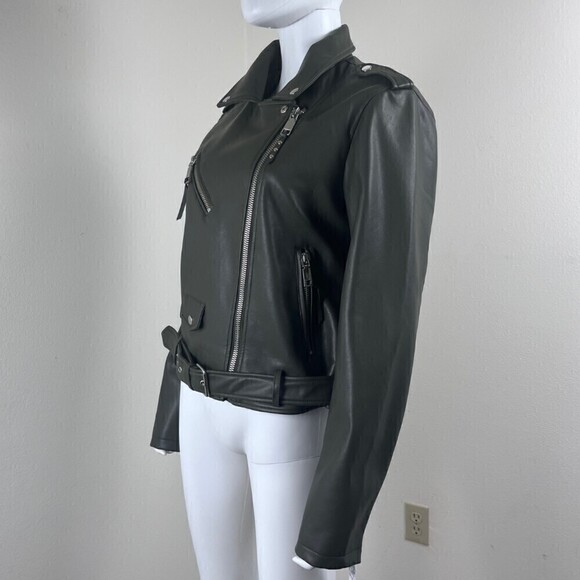 Rebecca Minkoff Women Size L Green Faux Leather Asymmetrical Moto NEW Jacket - Picture 13 of 16